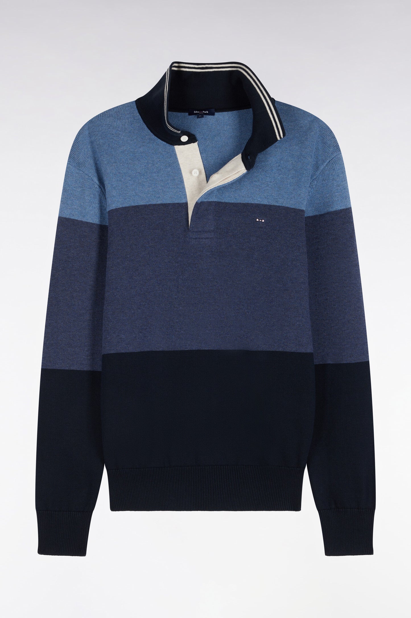 Pull à col maillot en coton tricolore à effet de rayures marine coupe regular