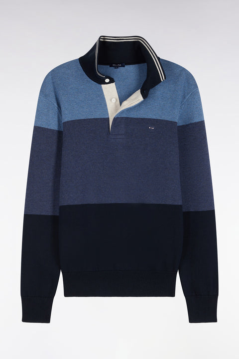 Pull à col maillot en coton tricolore à effet de rayures marine coupe regular - Image 2