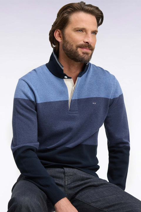 Pull à col maillot en coton tricolore à effet de rayures marine coupe regular - Image 1
