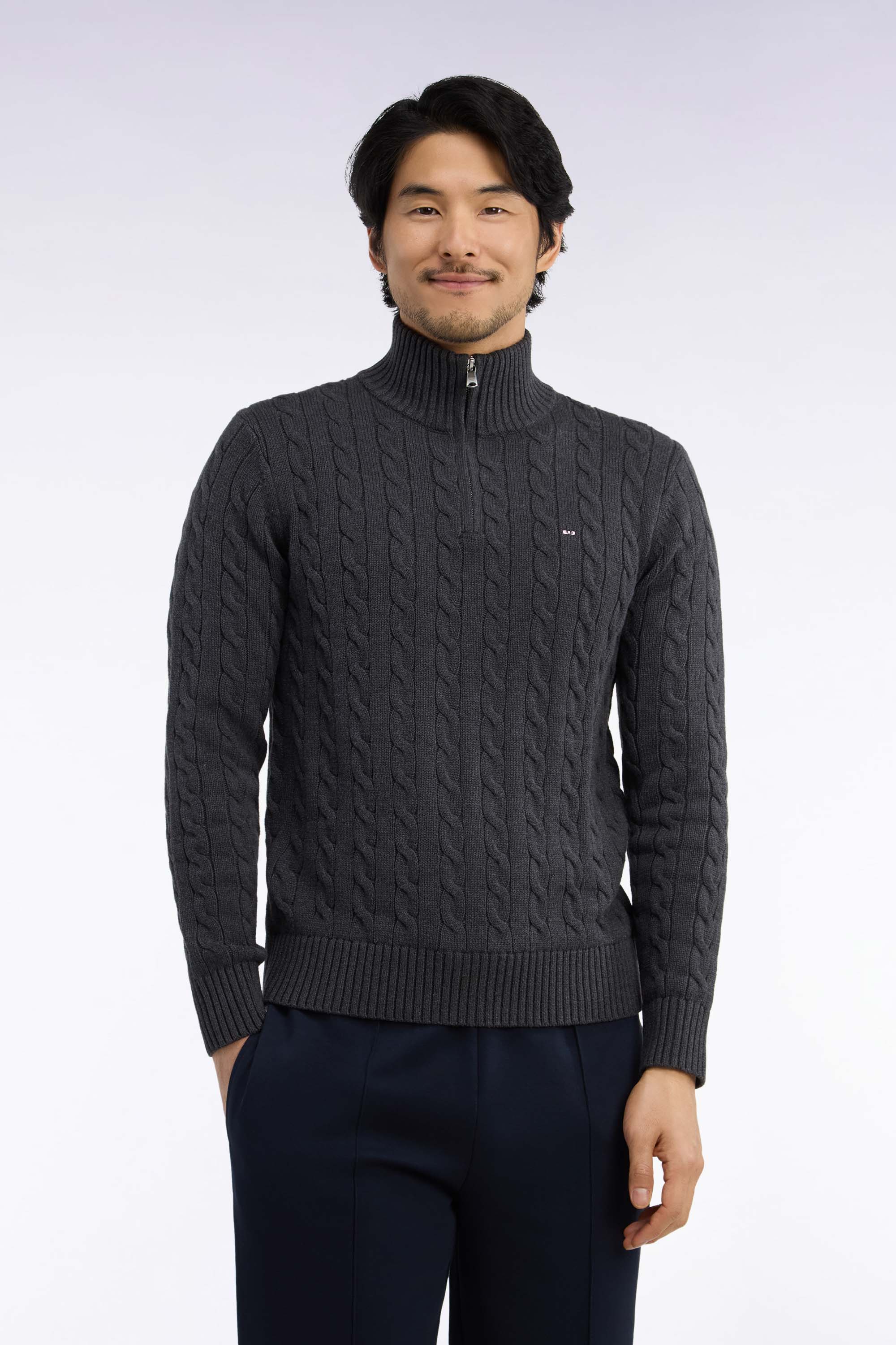 Pullover col camionneur aus Baumwolle HellGrau