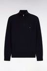 Pull col camionneur en laine et coton marine côtelé coupe droite