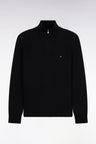 Pull col camionneur en laine et coton noir côtelé coupe droite