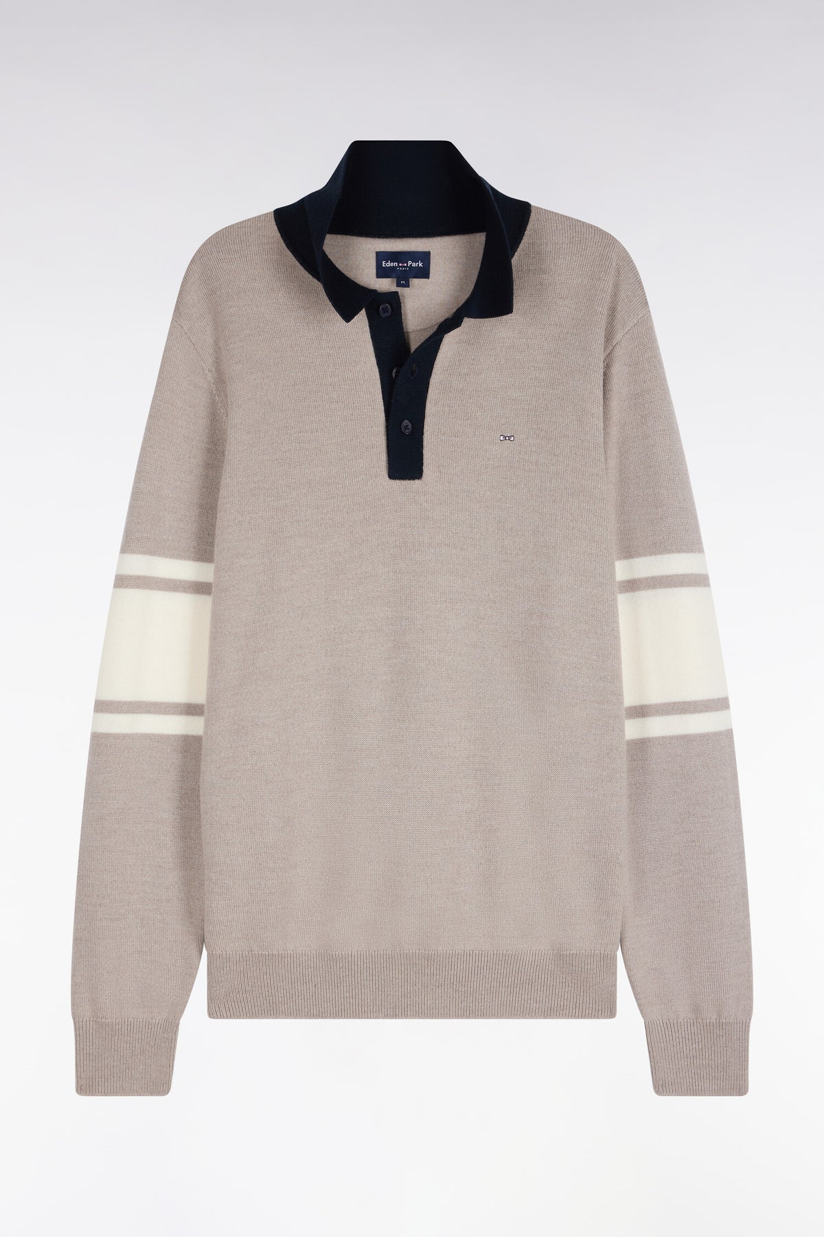 Pull à col polo en jersey de laine mérinos beige