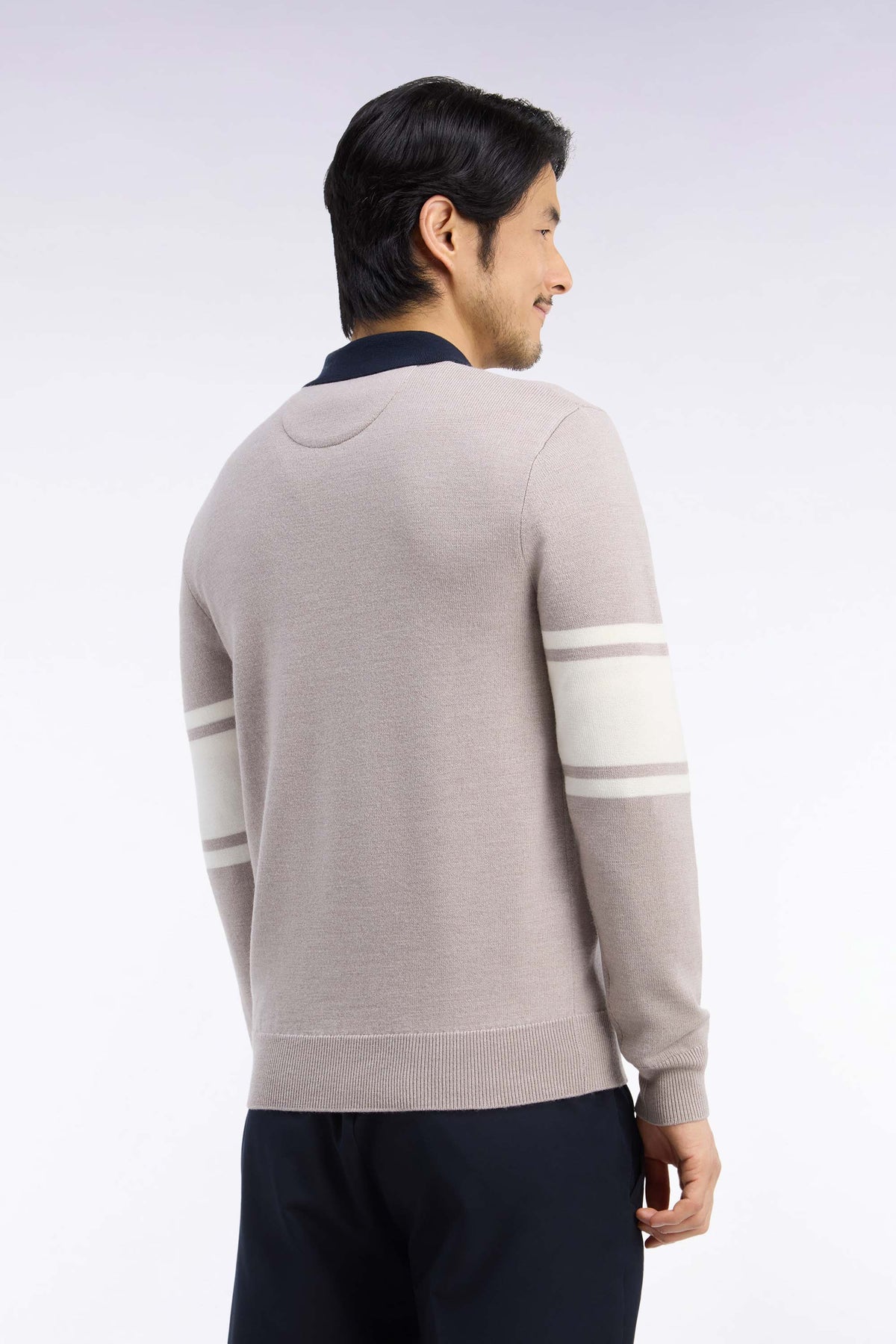 Pull à col polo en jersey de laine mérinos beige