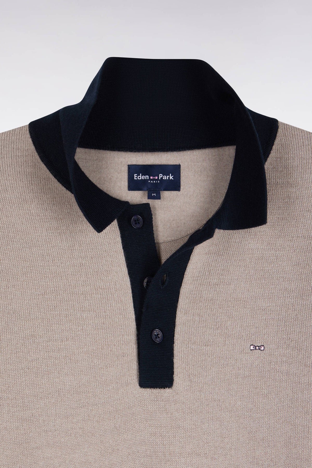 Pull à col polo en jersey de laine mérinos beige