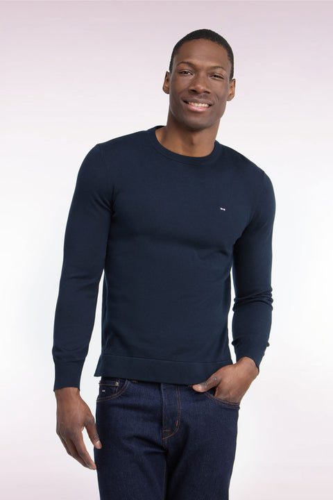 Pull à col rond en coton et viscose marine coupe droite - Image 3