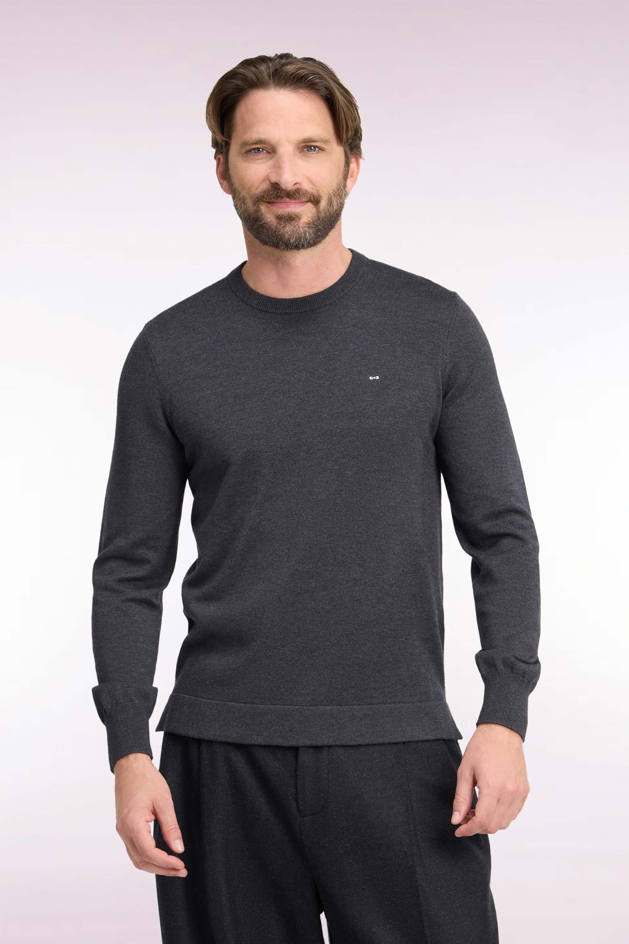 Pullover mit Rundhalsausschnitt aus Baumwolle und viscose Dunkelgrau gerade Passform