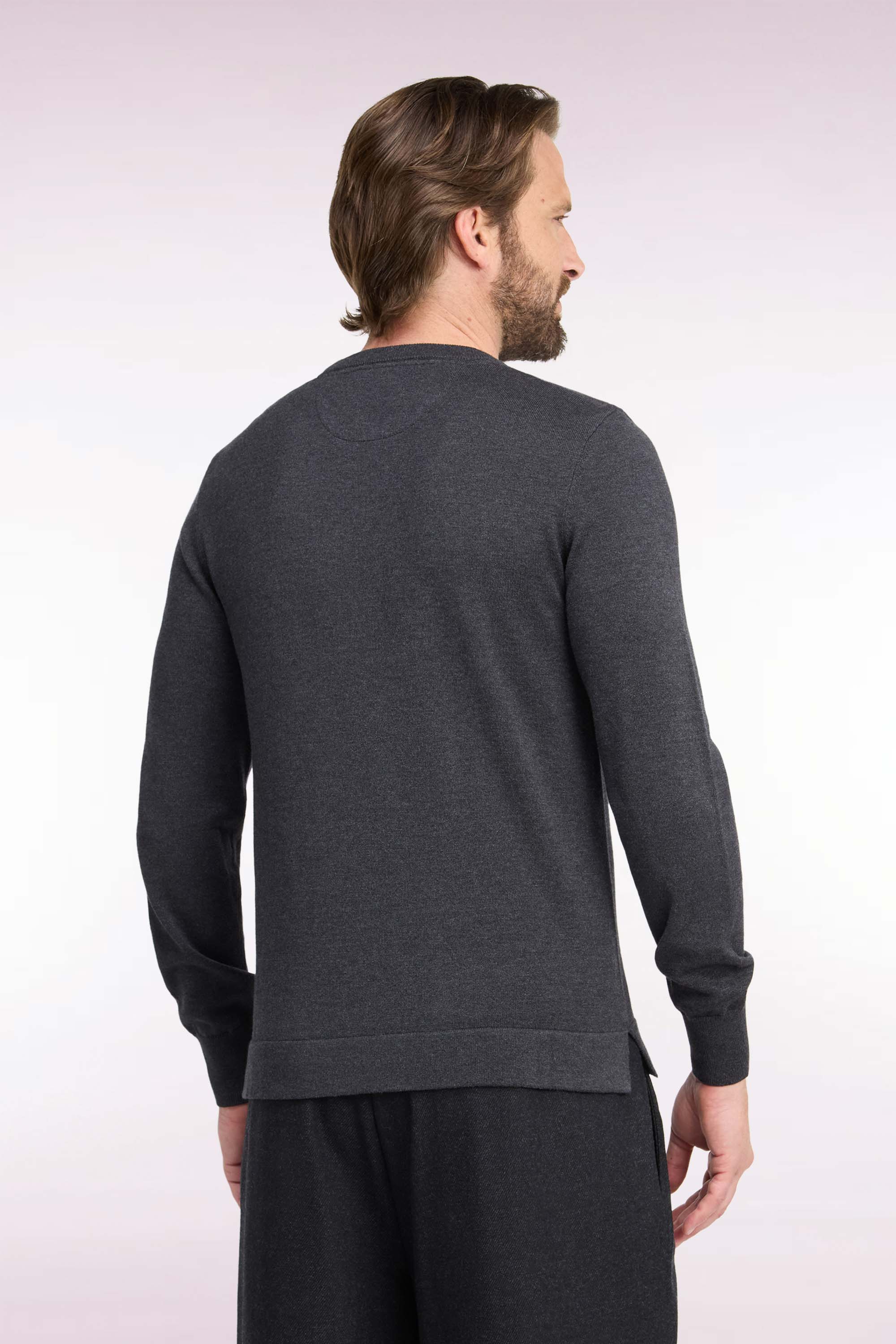 Pullover mit Rundhalsausschnitt aus Baumwolle und viscose Dunkelgrau gerade Passform
