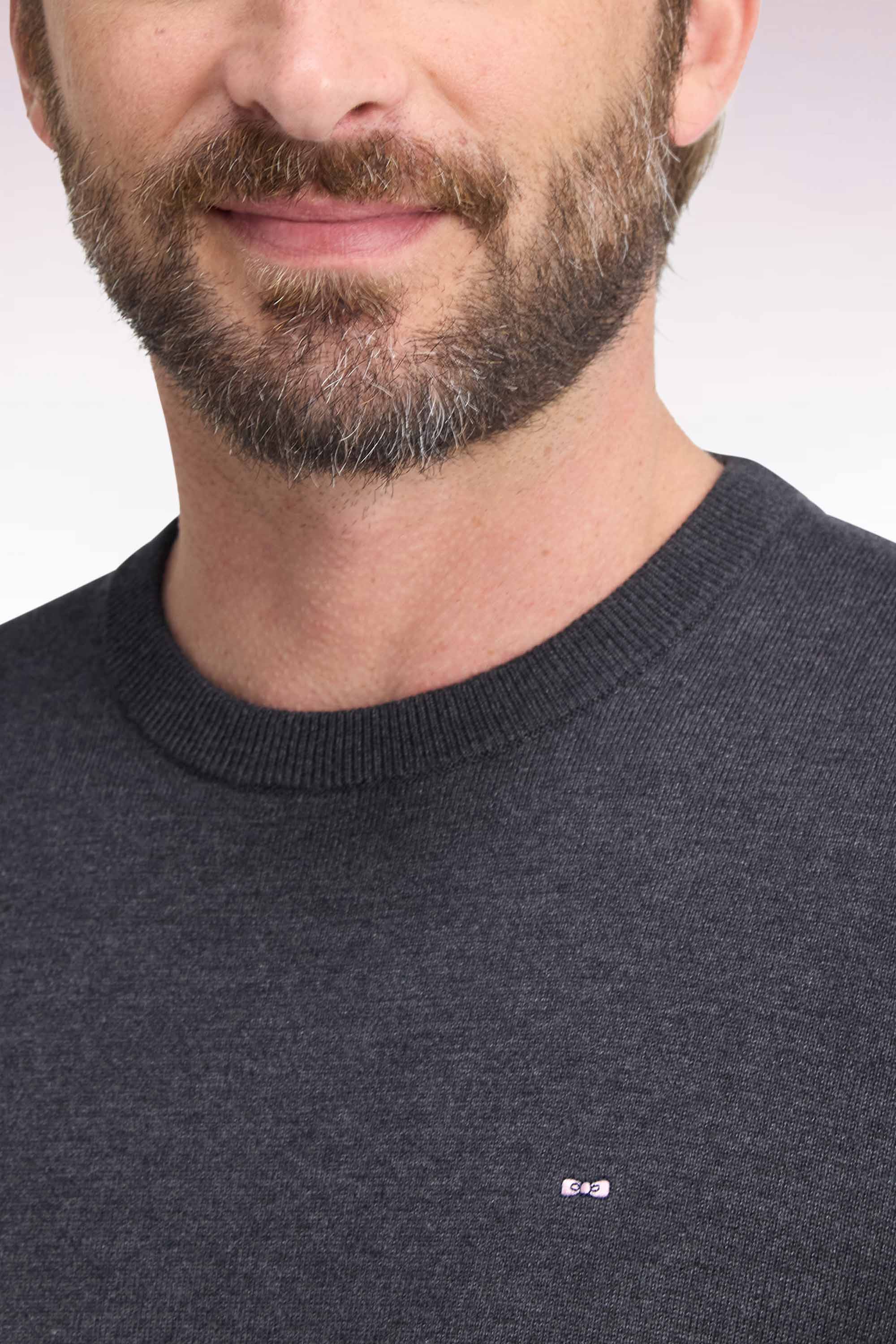 Pullover mit Rundhalsausschnitt aus Baumwolle und viscose Dunkelgrau gerade Passform