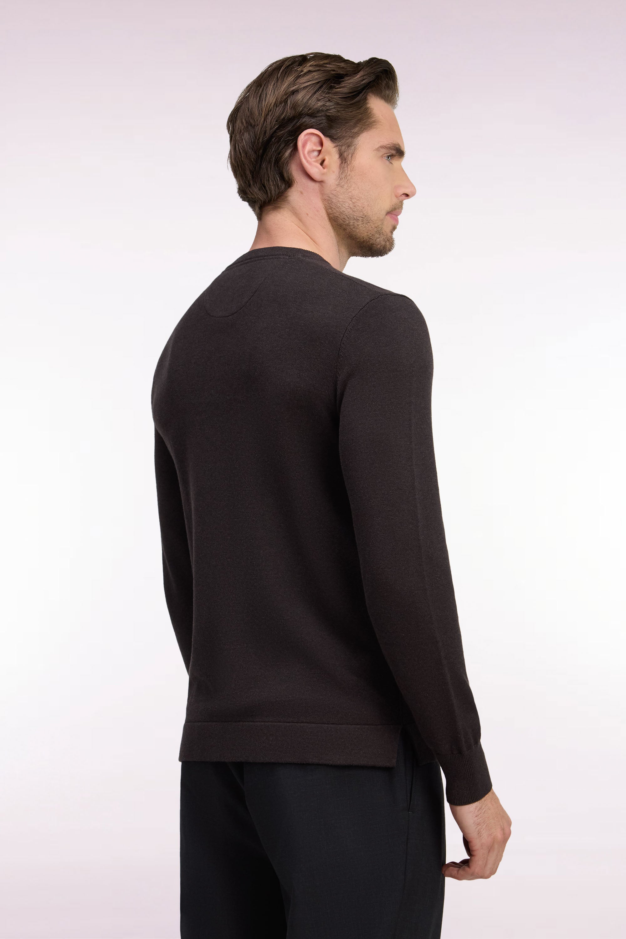 セーター 付き クルーネック コットン製 ＆ viscose ブラウン ストレートフィット