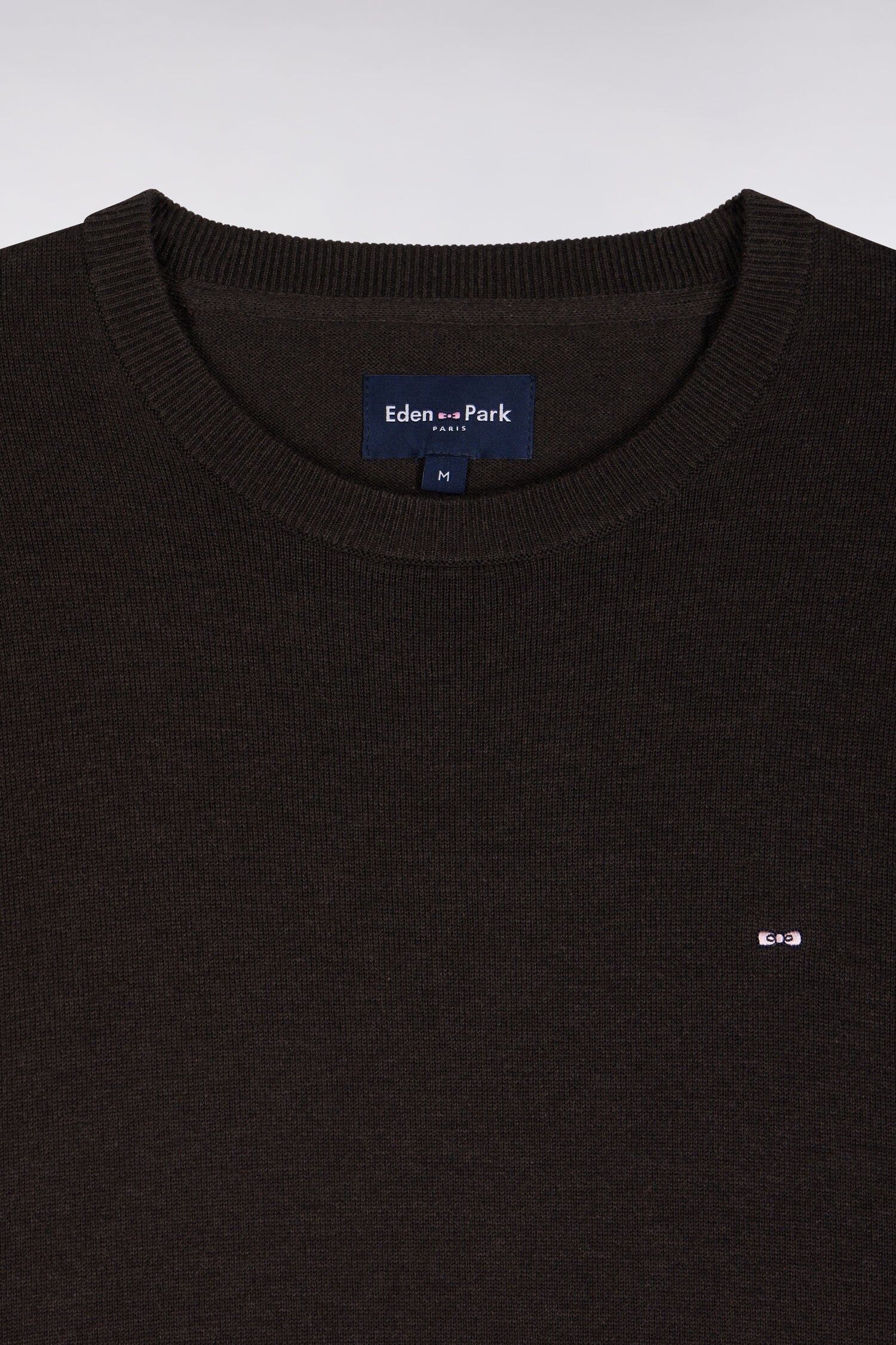 Pull à col rond en coton et viscose marron coupe droite