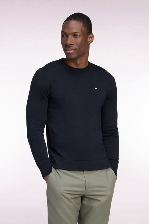 Pull à col rond en coton et viscose noir coupe droite - Image 3