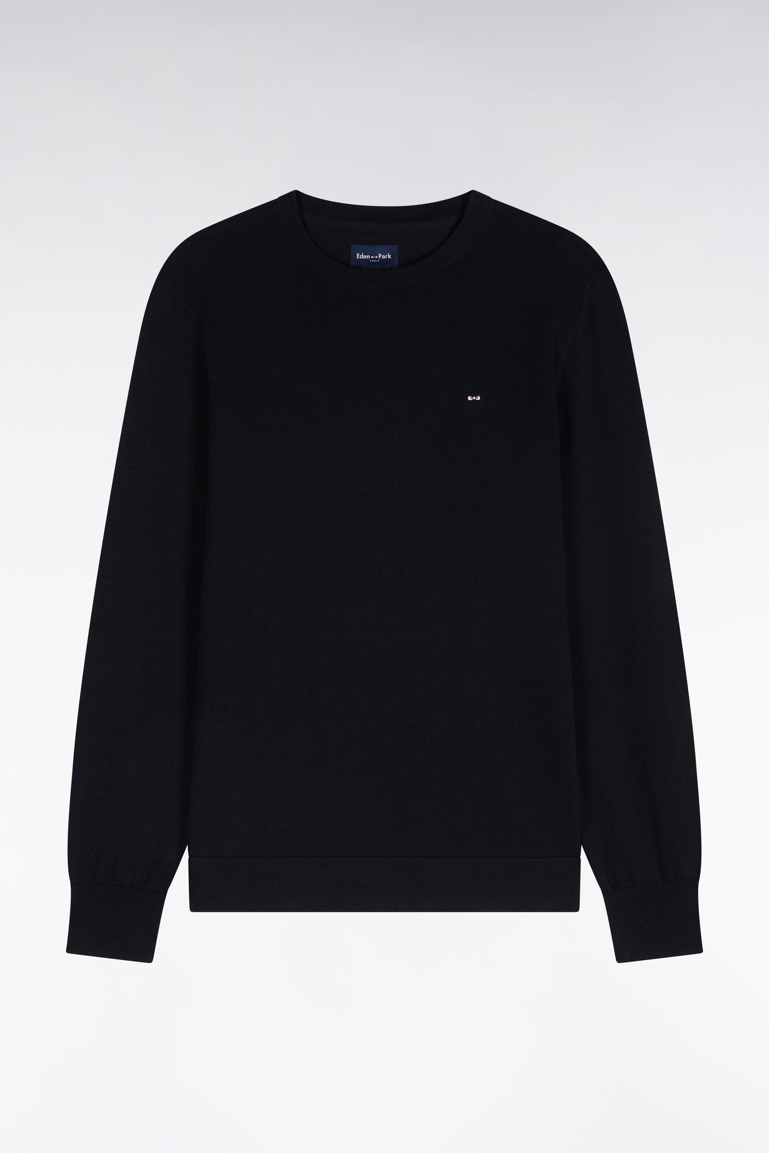 Pull à col rond en coton et viscose noir coupe droite