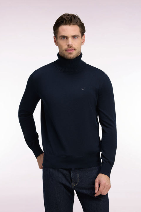 Pull à col roulé en coton et viscose marine coupe droite - Image 3