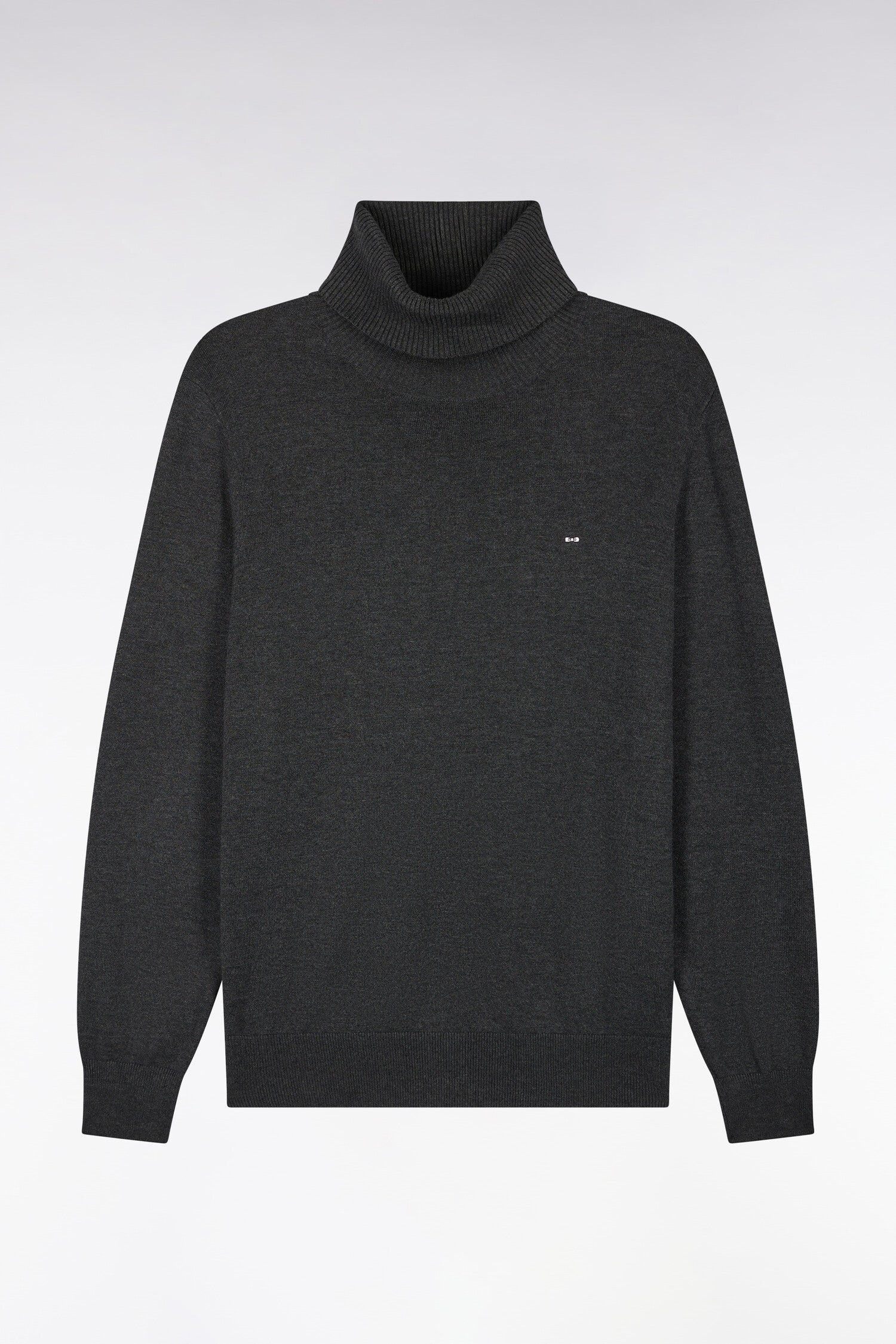 Pull à col roulé en coton et viscose gris foncé coupe droite