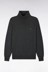 Pull à col roulé en coton et viscose gris foncé coupe droite