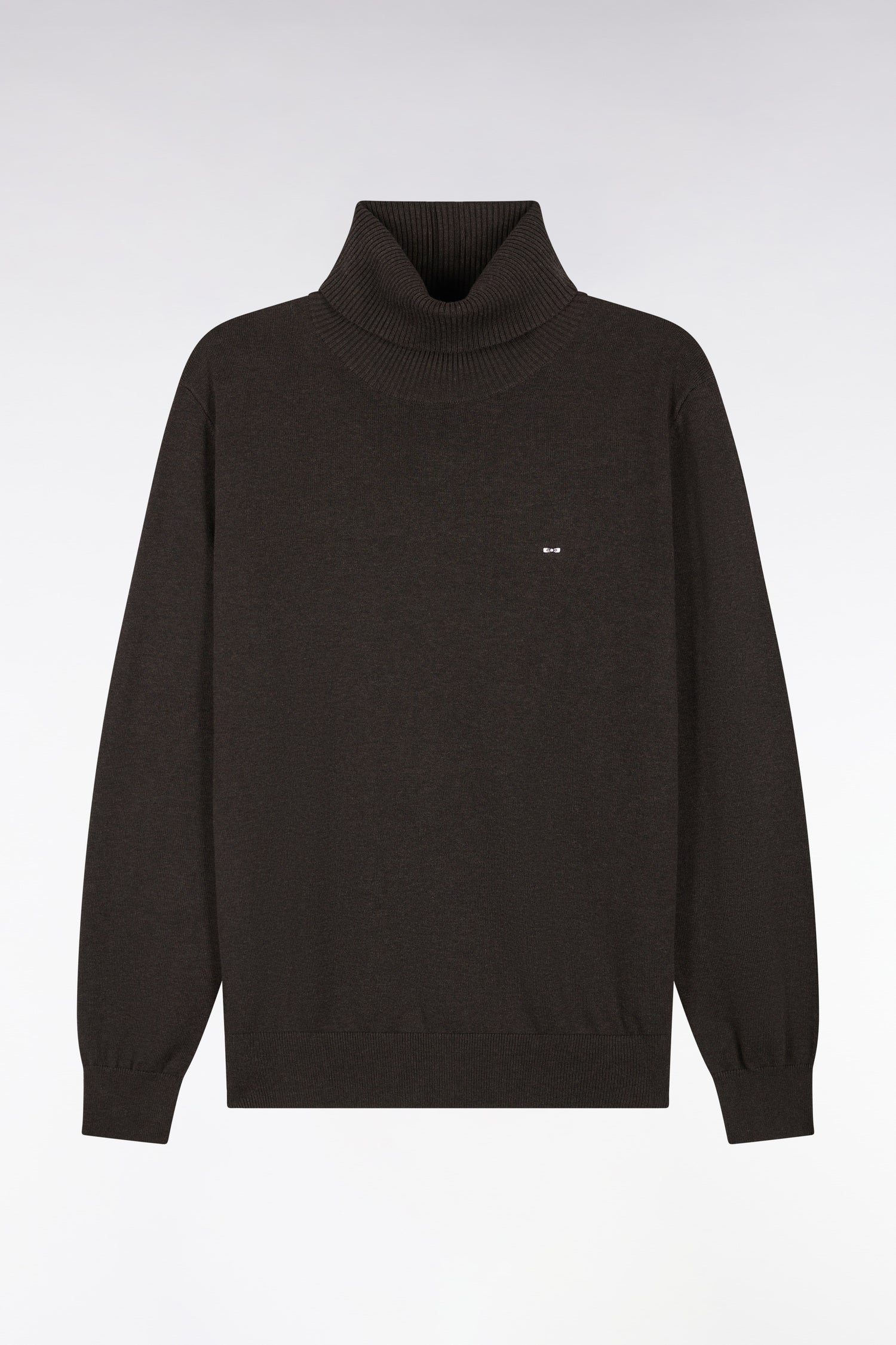 Pull à col roulé en coton et viscose marron coupe droite