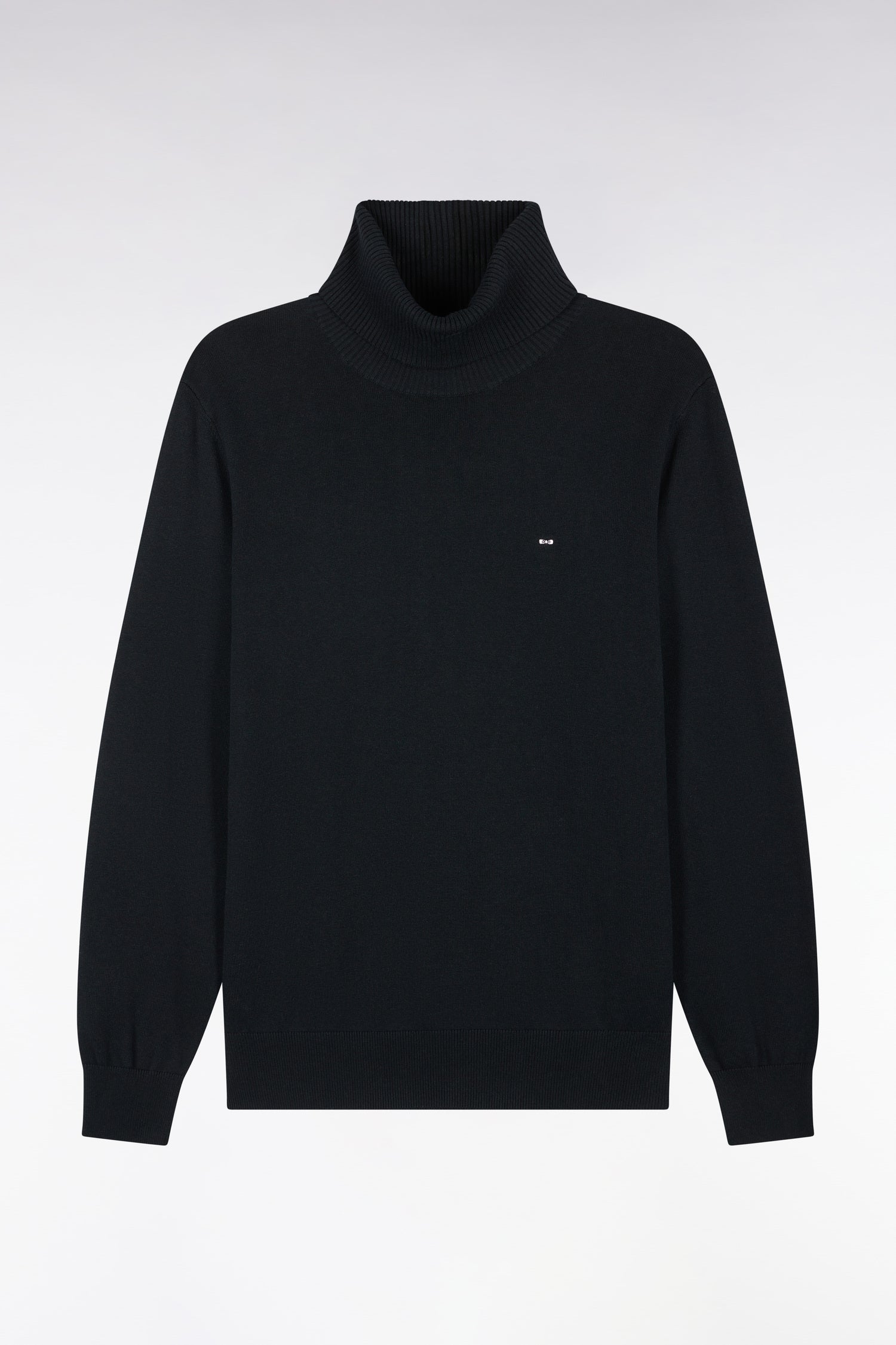 Pull à col roulé en coton et viscose noir coupe droite