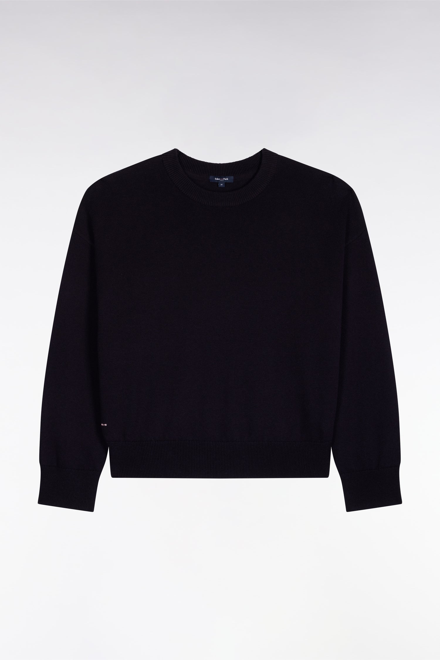 Pull col rond en laine et coton marine coupe oversized