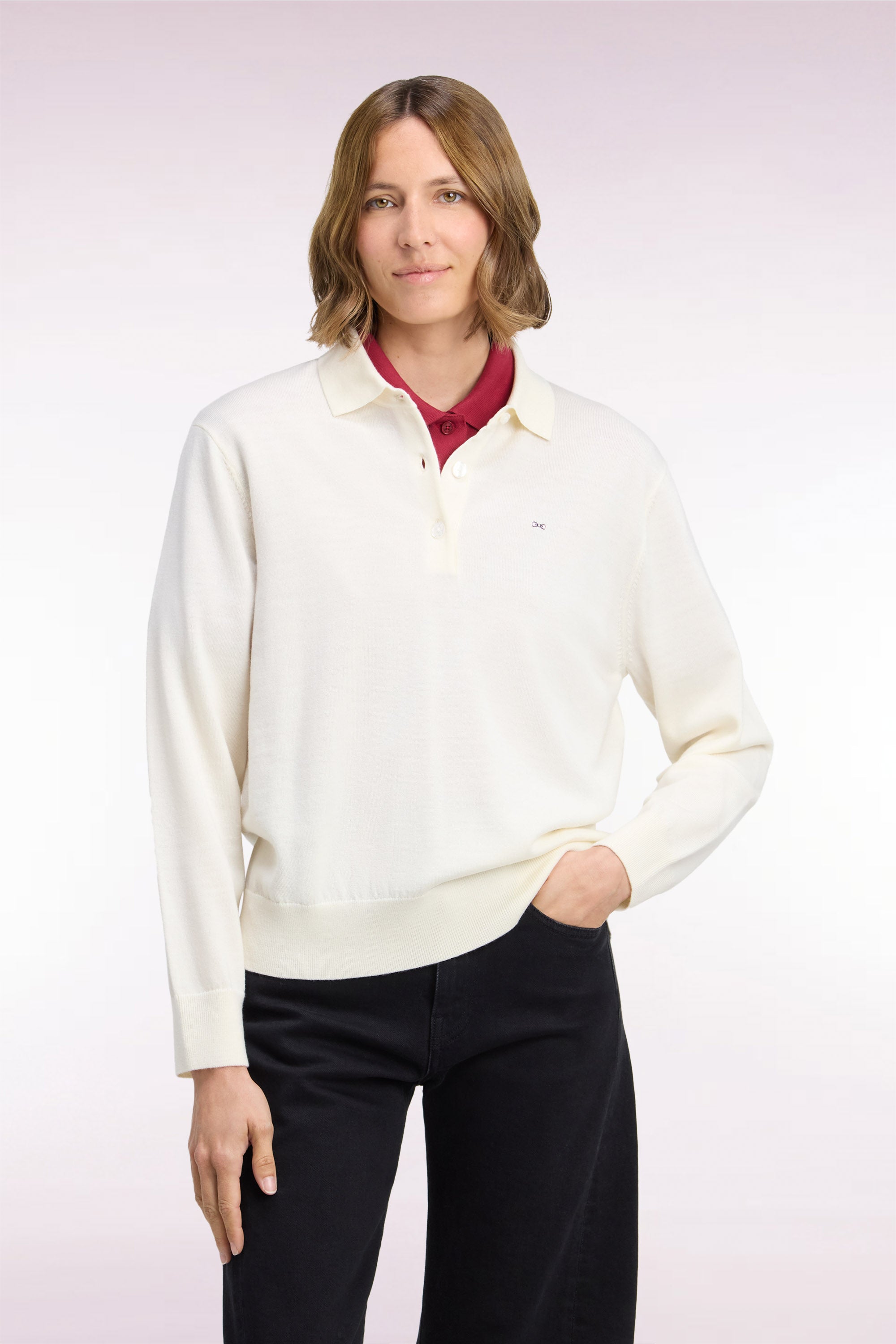 Pull col maillot en laine écru coupe décontractée