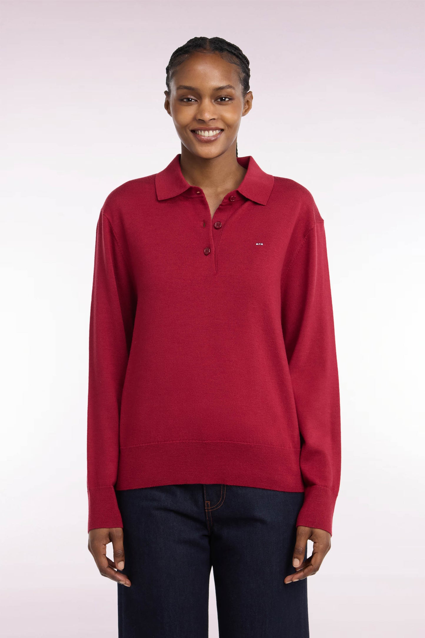 Pull col maillot en laine rouge coupe décontractée