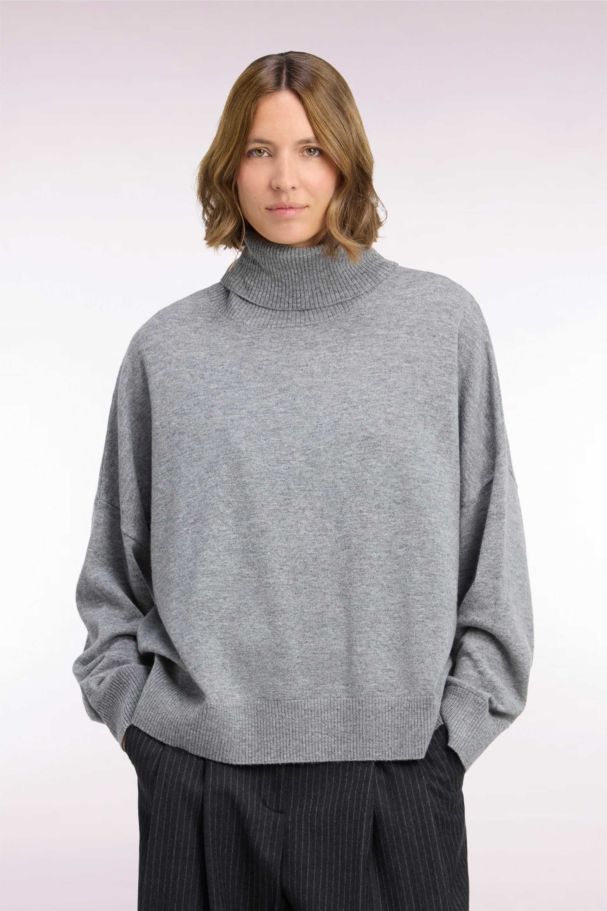Pullover Rollkragen aus Wolle vierge und cachemire Grau