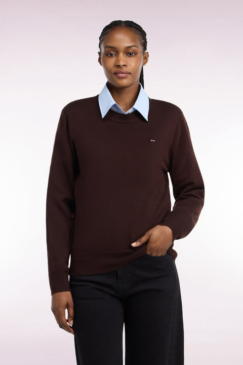 Pull col rond en laine marron coupe droite - Image 3