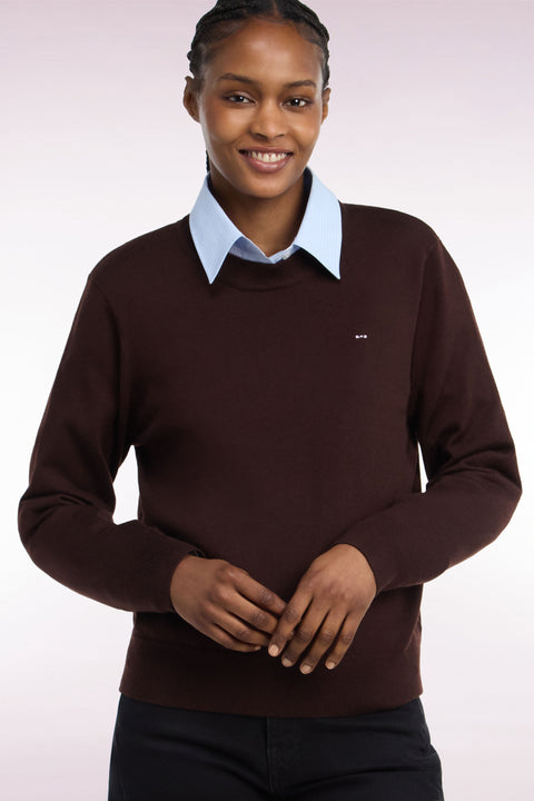 Pull col rond en laine marron coupe droite - Image 1