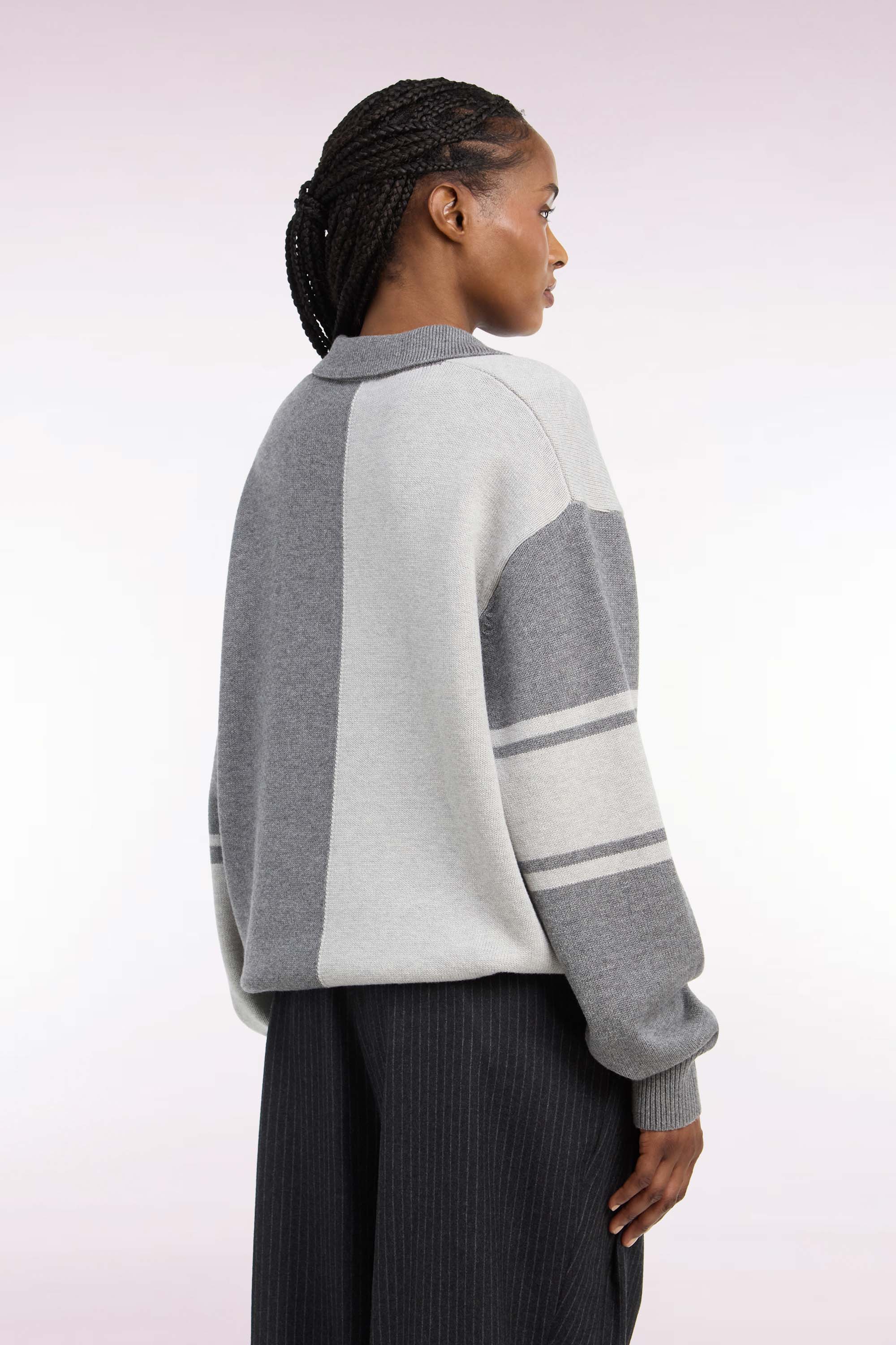 Pull col maillot en laine et coton gris coupe oversized