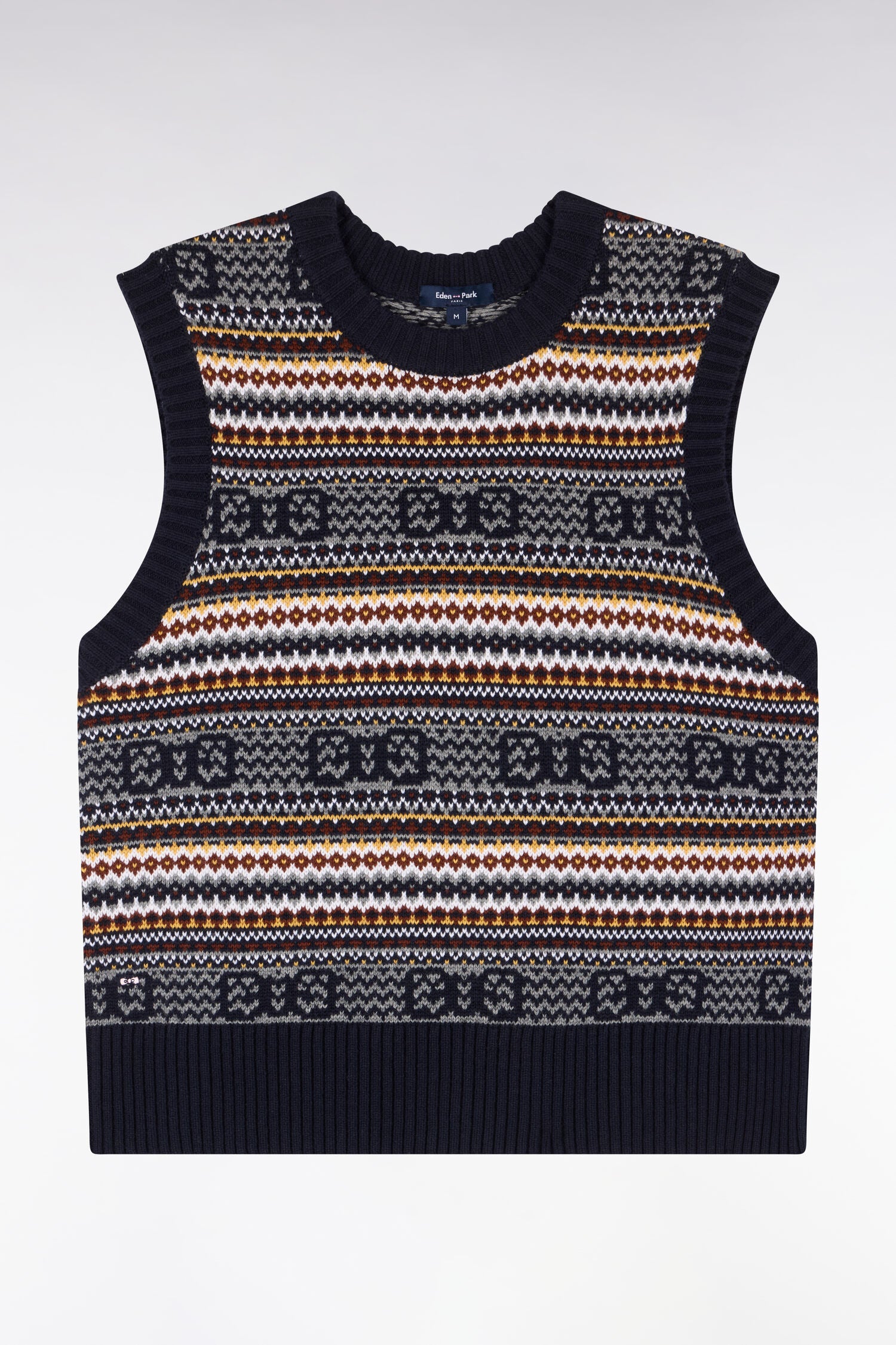 Pull sans manches en laine et coton marine