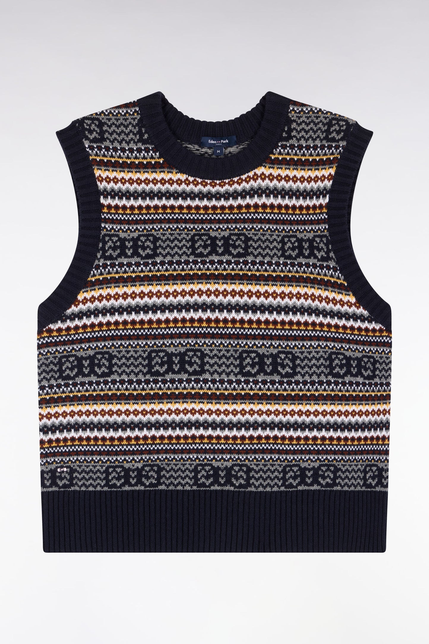 Pull sans manches en laine et coton marine