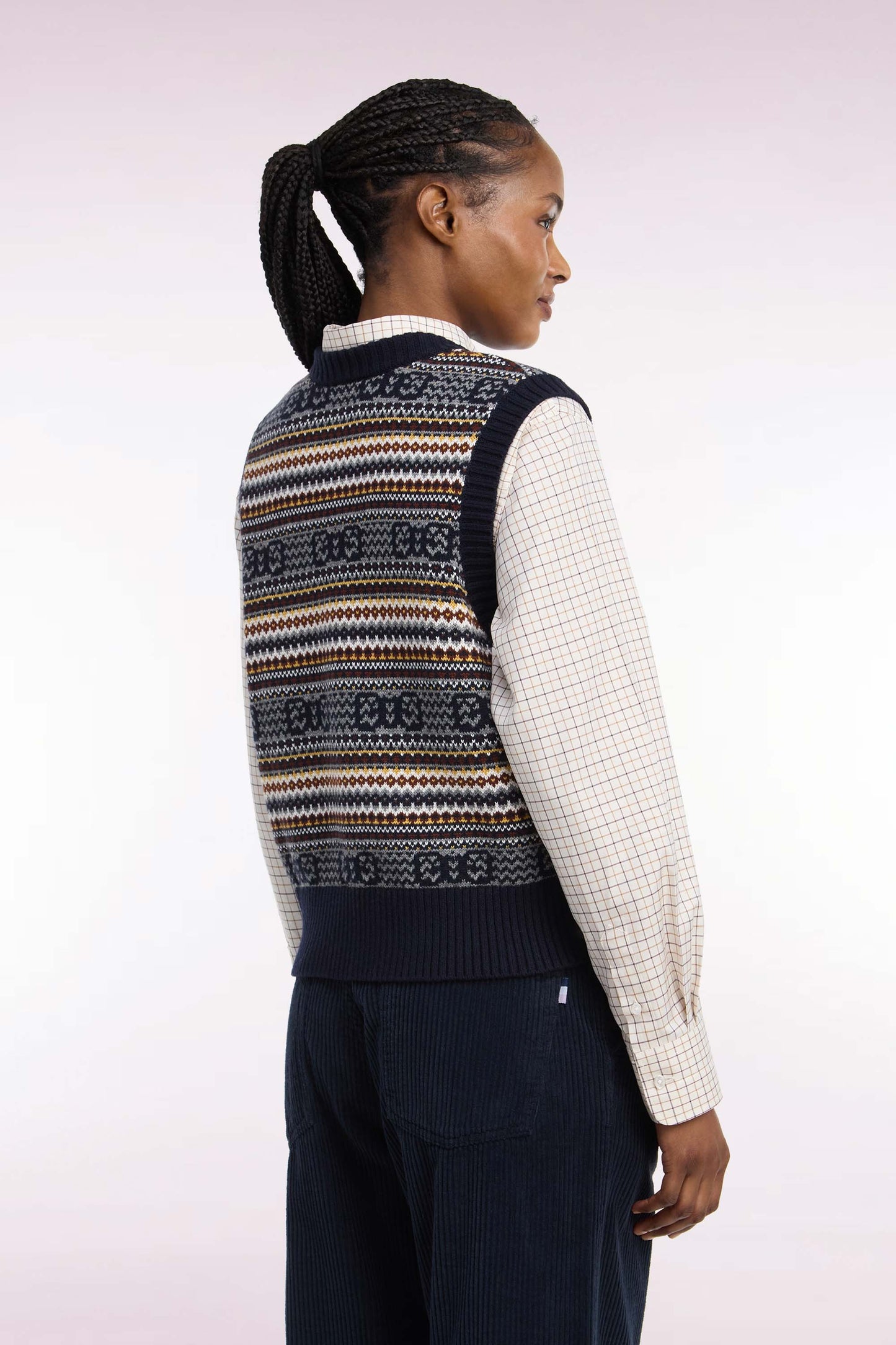 Pull sans manches en laine et coton marine