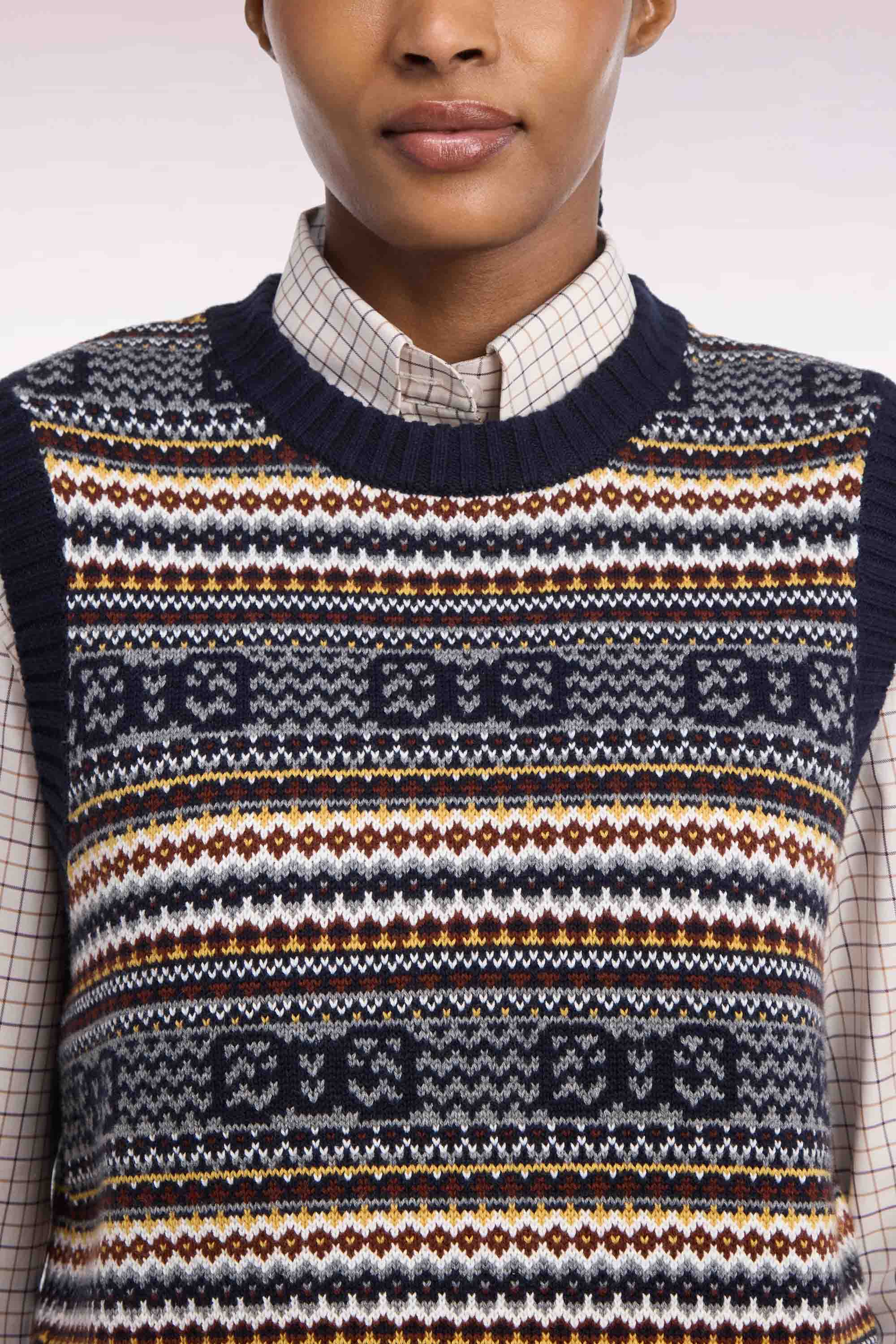 Pull sans manches en laine et coton marine