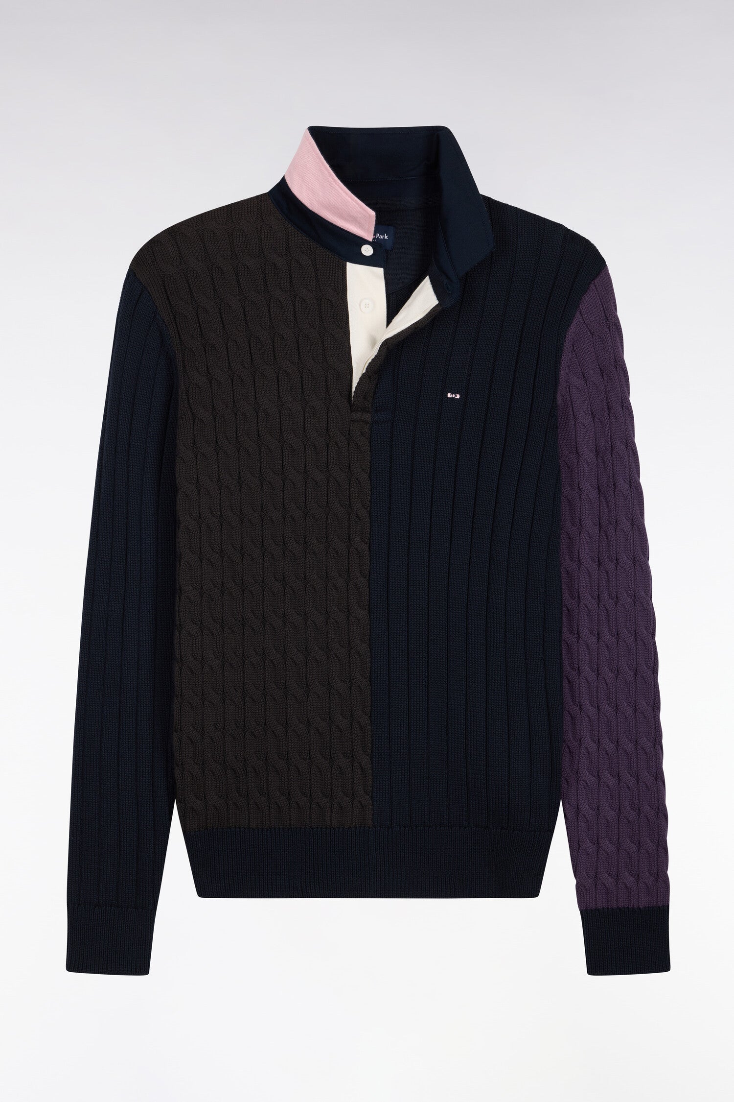 Pull à torsades en coton tricolore coupe droite