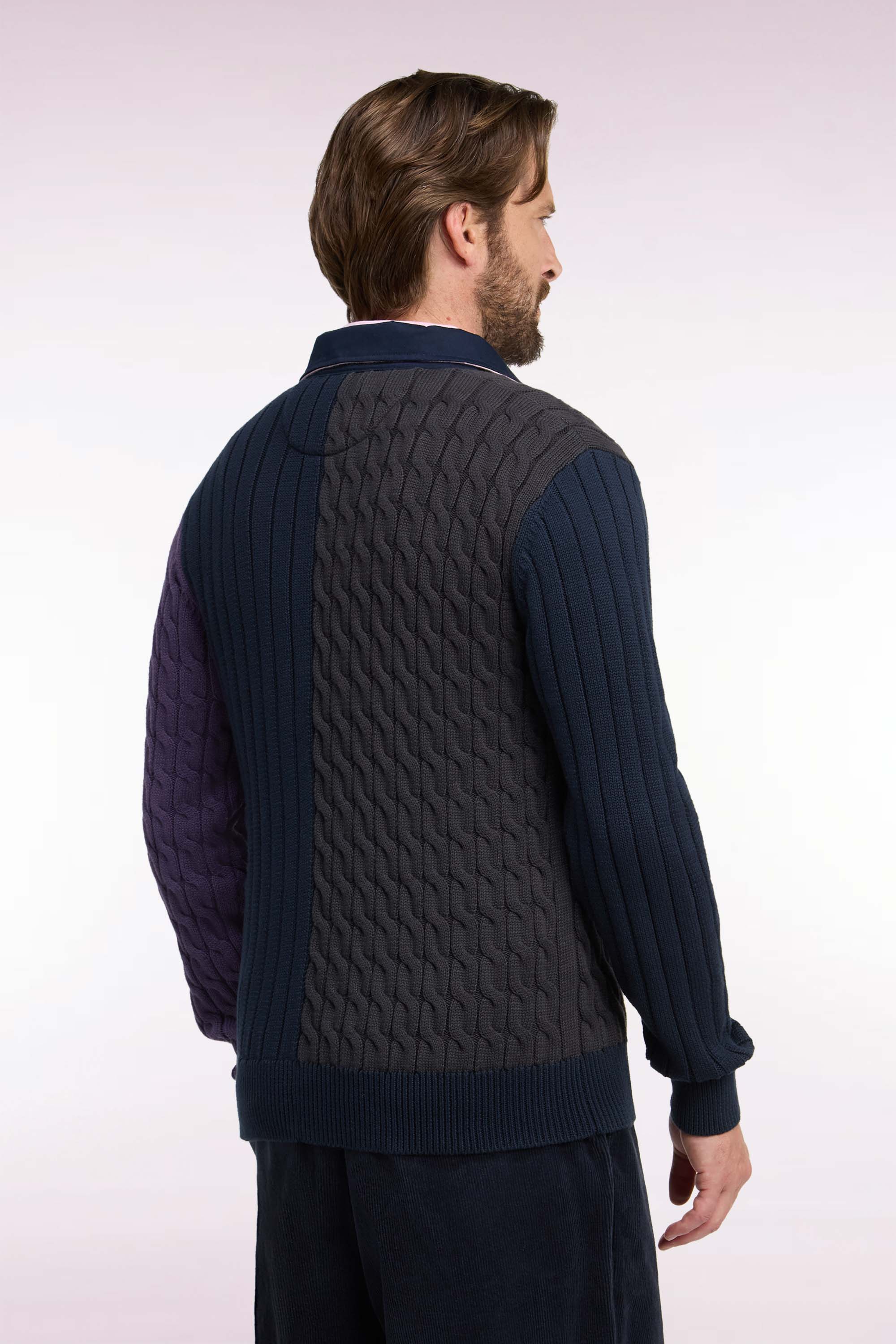 Pull à torsades en coton tricolore coupe droite