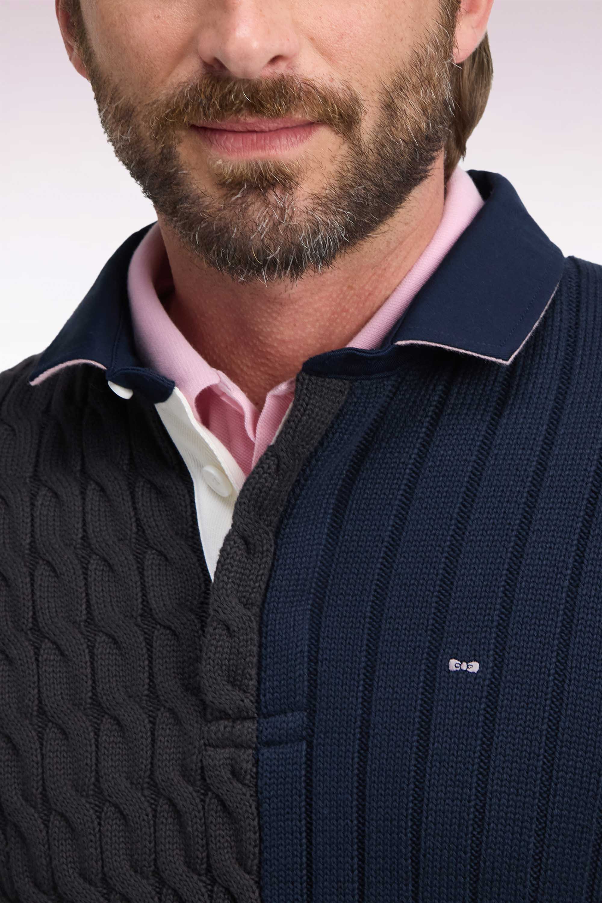 Pull à torsades en coton tricolore coupe droite