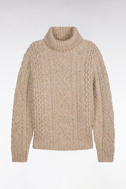 Pull à col roulé en maille torsadée beige coupe droite - Image 2
