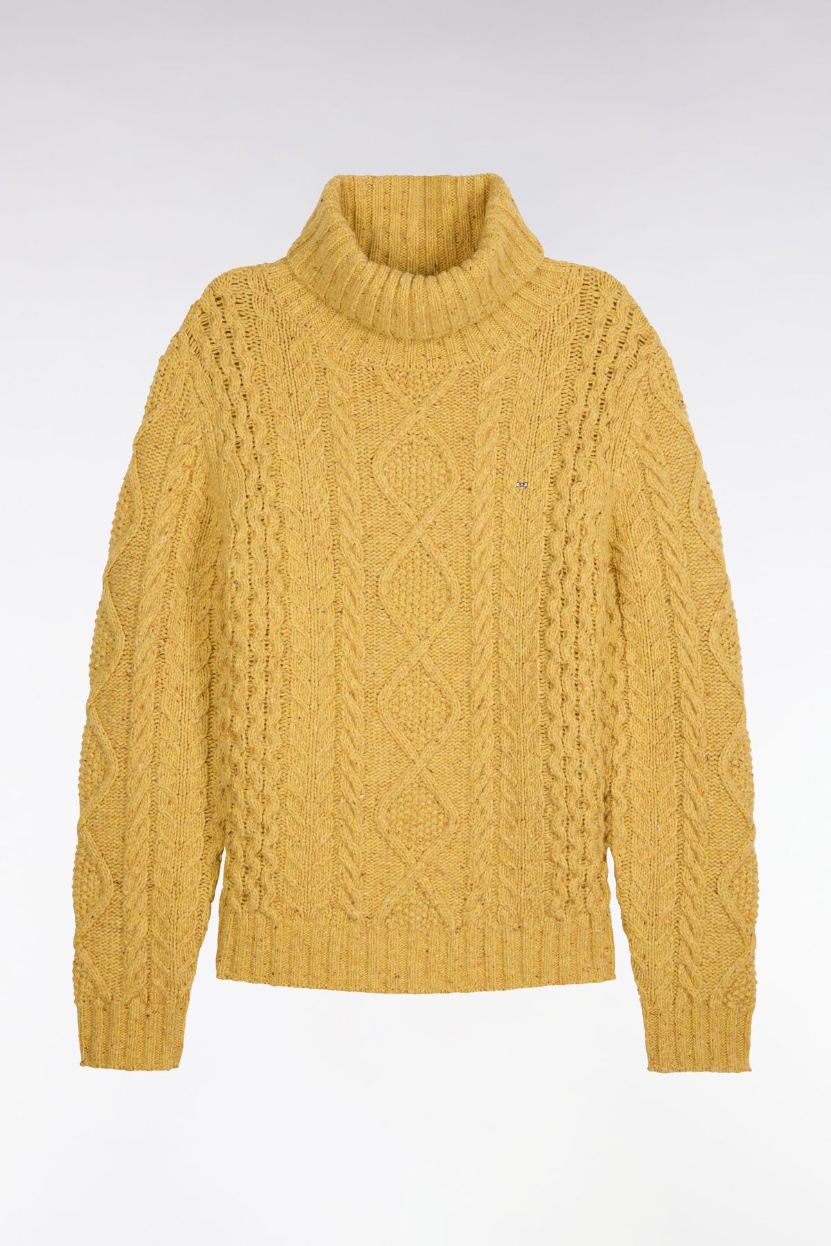 Yellow Cable Knit Straight Fit Turtleneck Sweater