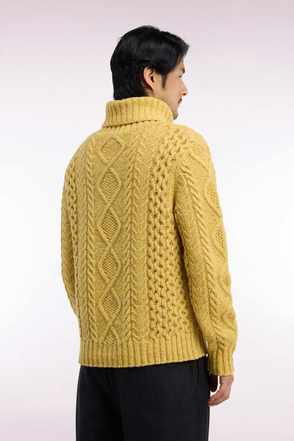 Yellow Cable Knit Straight Fit Turtleneck Sweater