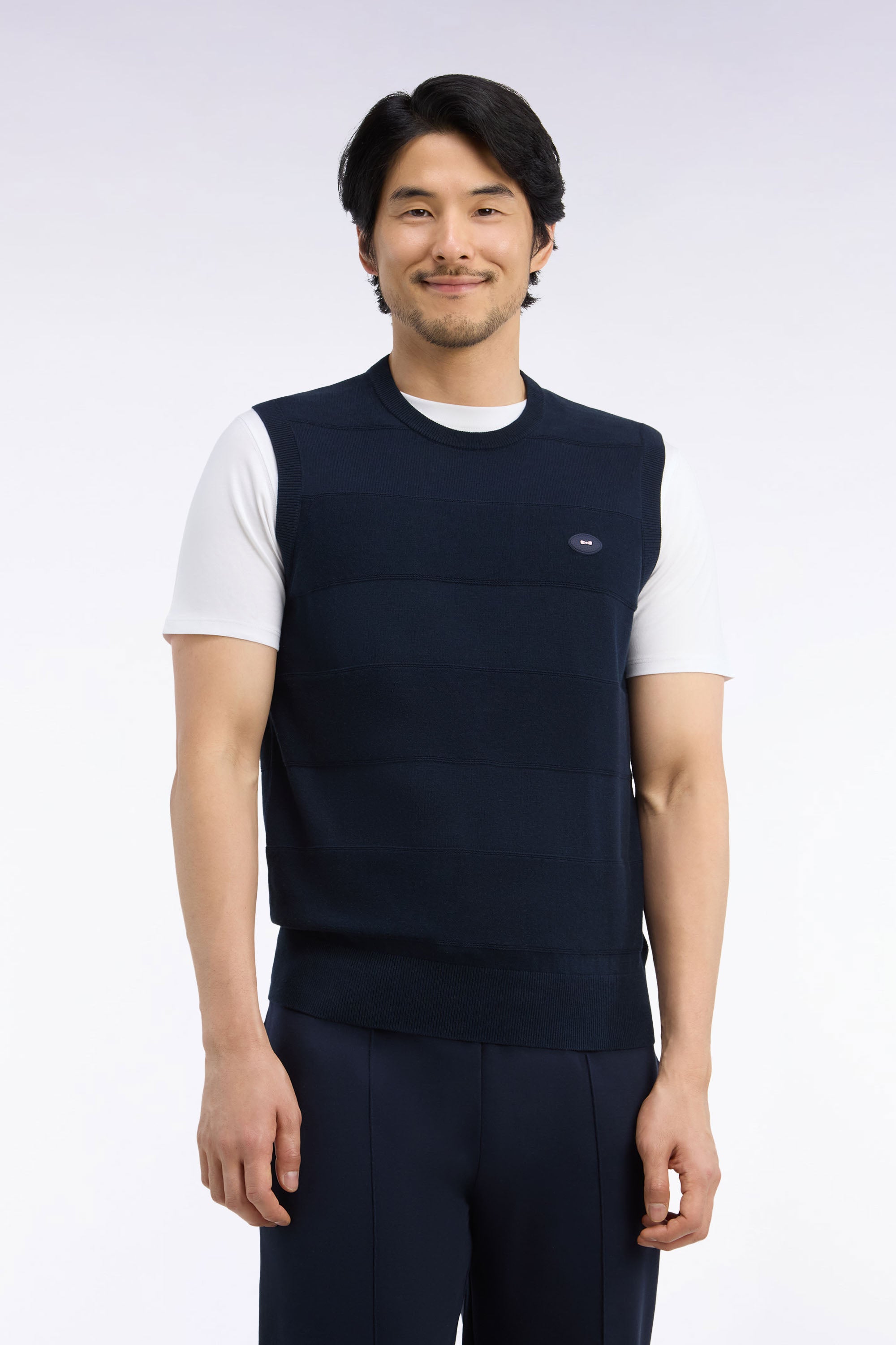 Pull débardeur golf en coton et viscose marine coupe droite