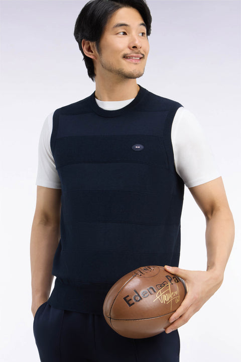 Pull débardeur golf en coton et viscose marine coupe droite - Image 1