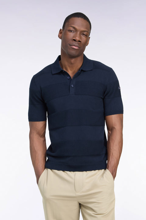 Pull manches courtes golf à col polo en coton et viscose marine coupe droite - Image 3