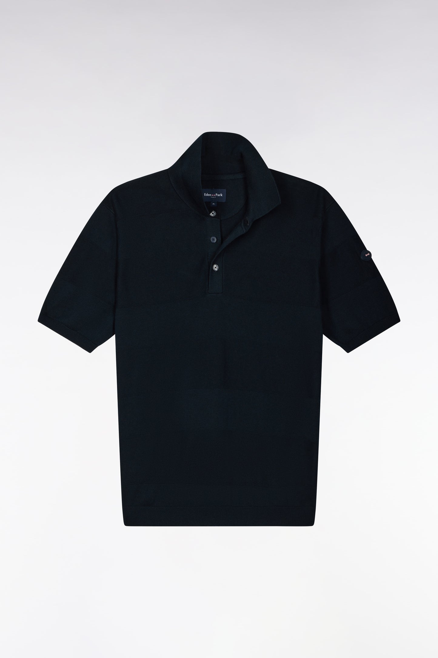 Pull manches courtes golf à col polo en coton et viscose marine coupe droite