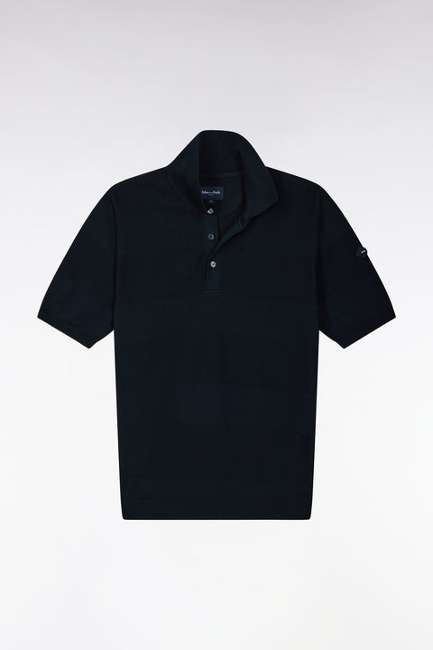 Pull manches courtes golf à col polo en coton et viscose marine coupe droite - Image 2