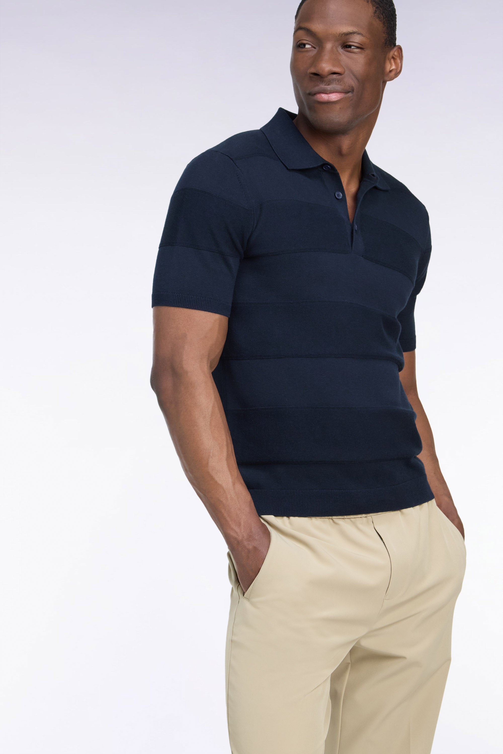 maglione maniche corte golf con collo polo in cotone e viscose blu navy vestibilità dritta