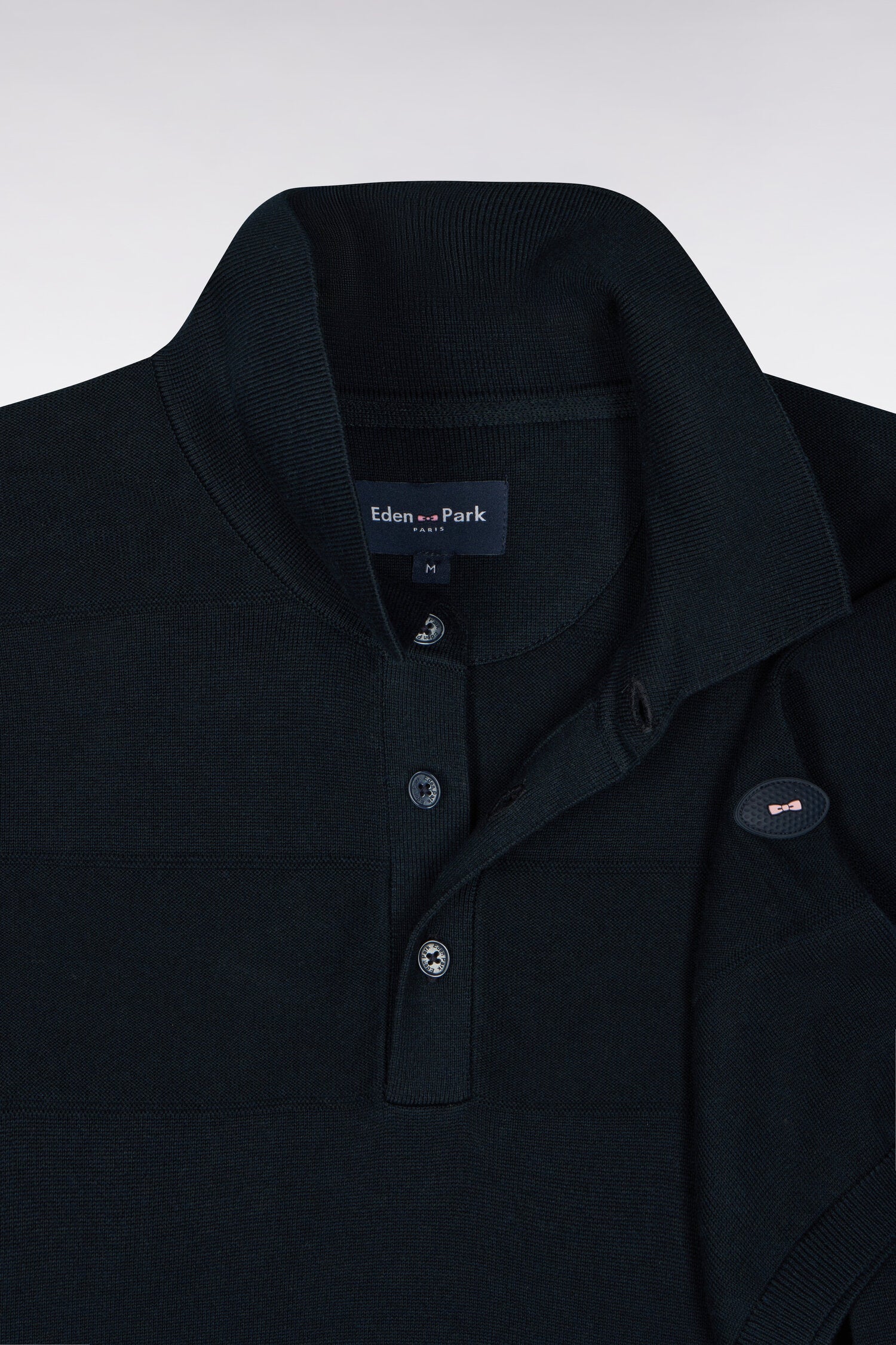 Pull manches courtes golf à col polo en coton et viscose marine coupe droite