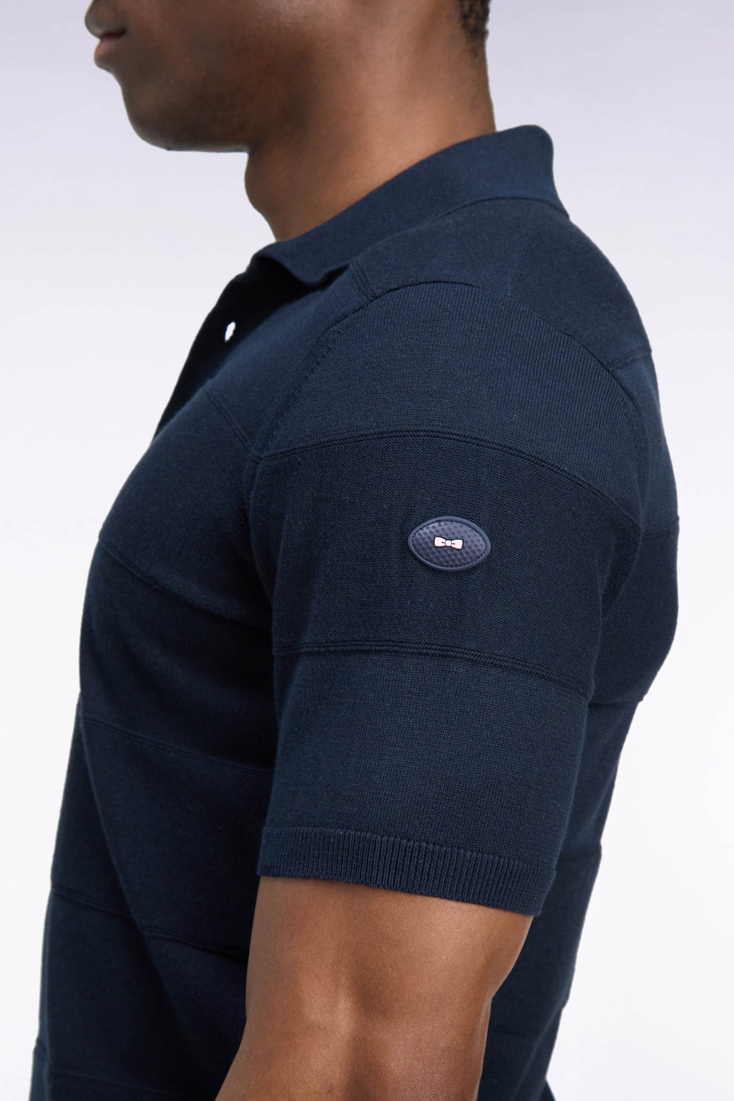 Pull manches courtes golf à col polo en coton et viscose marine coupe droite