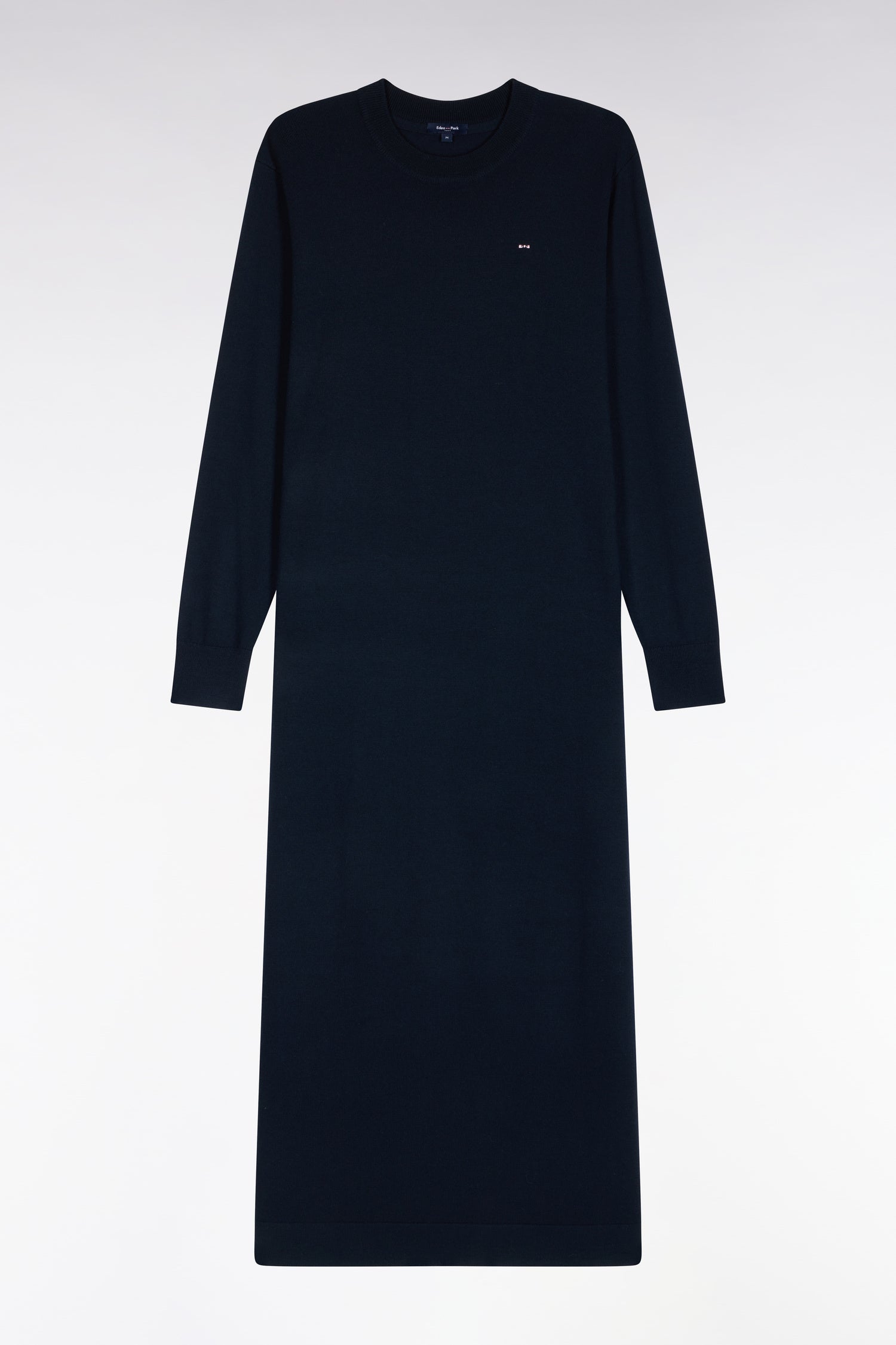 Robe midi fendue en laine marine coupe droite