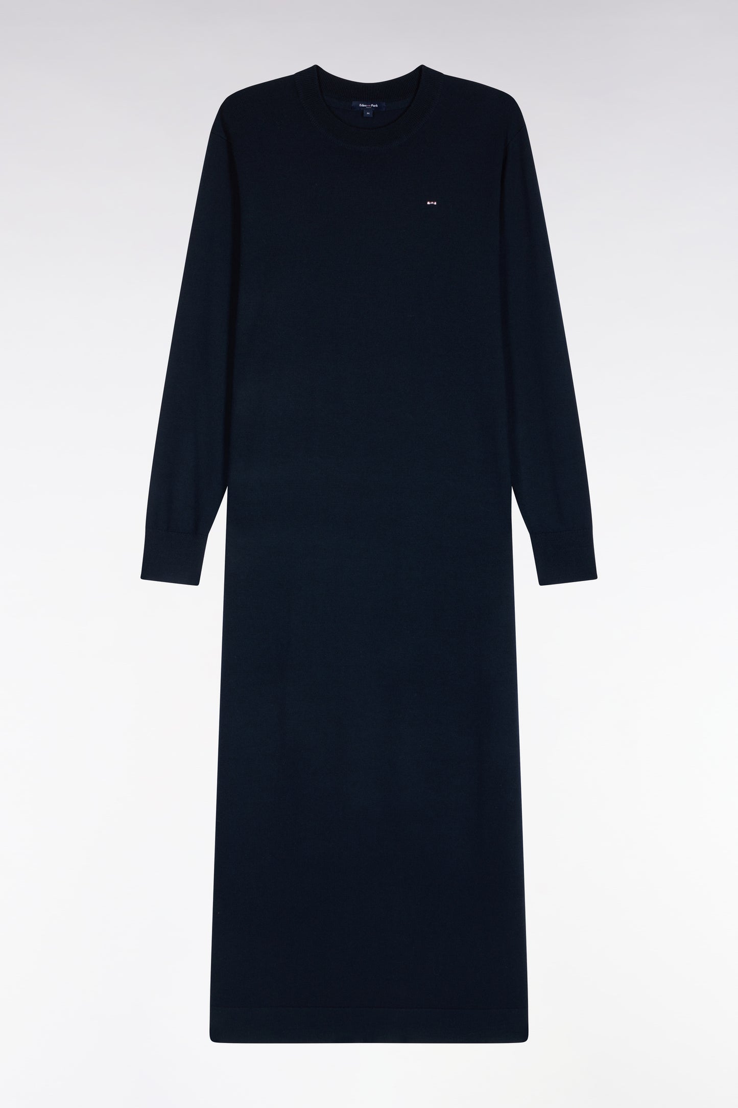 Robe midi fendue en laine marine coupe droite