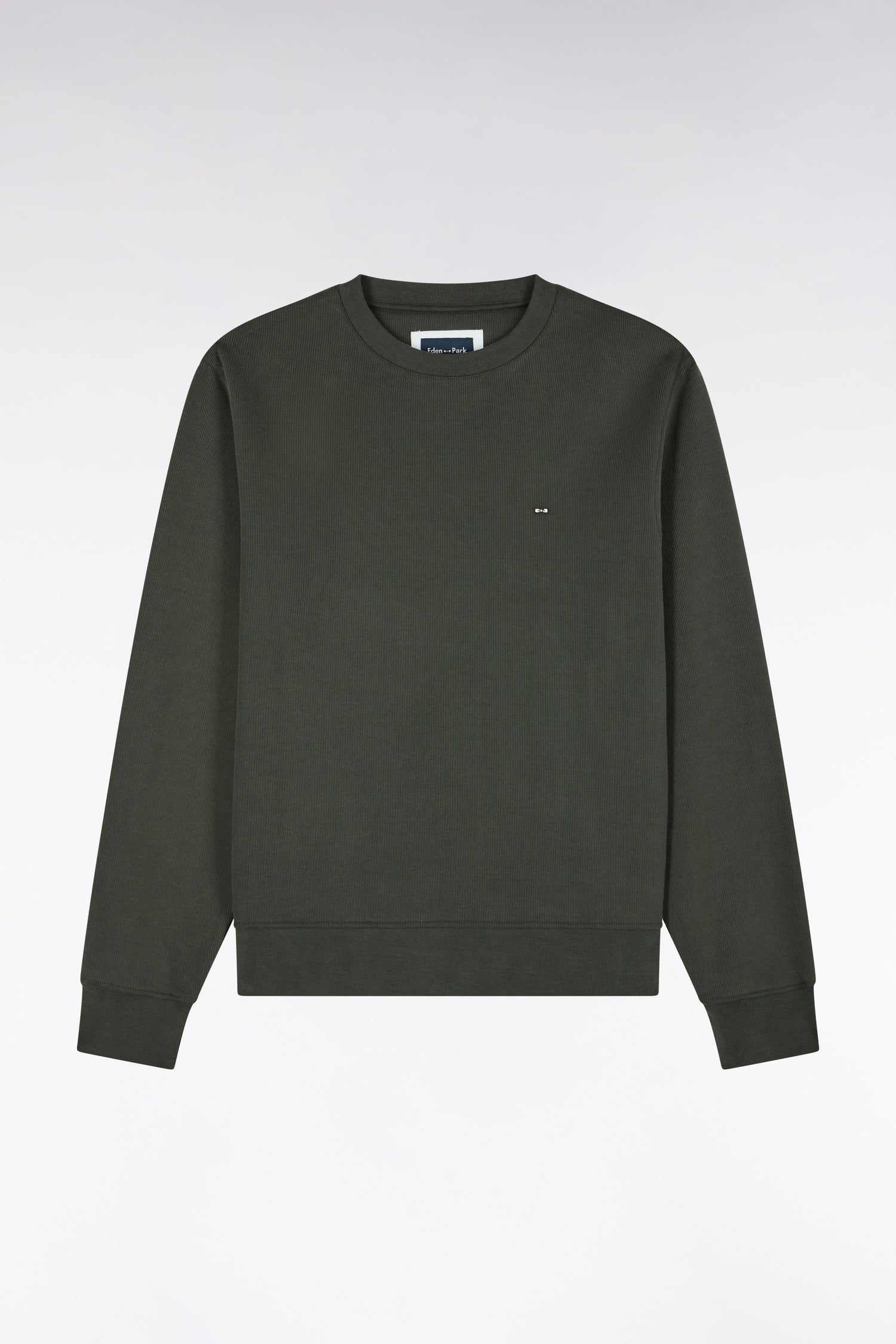 Sweatshirt à col rond en molleton coton kaki coupe droite